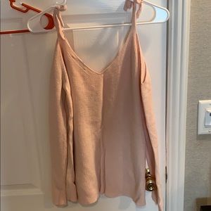 Loft Light Pink Tie Cold Shoulder Sweater
